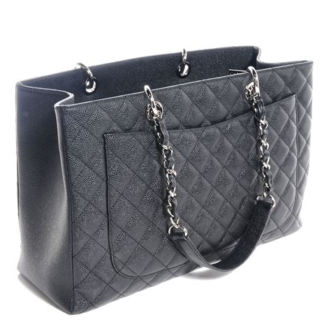 Chanel Black Quilted Caviar GST XL Grand Shopping Tote Silver 